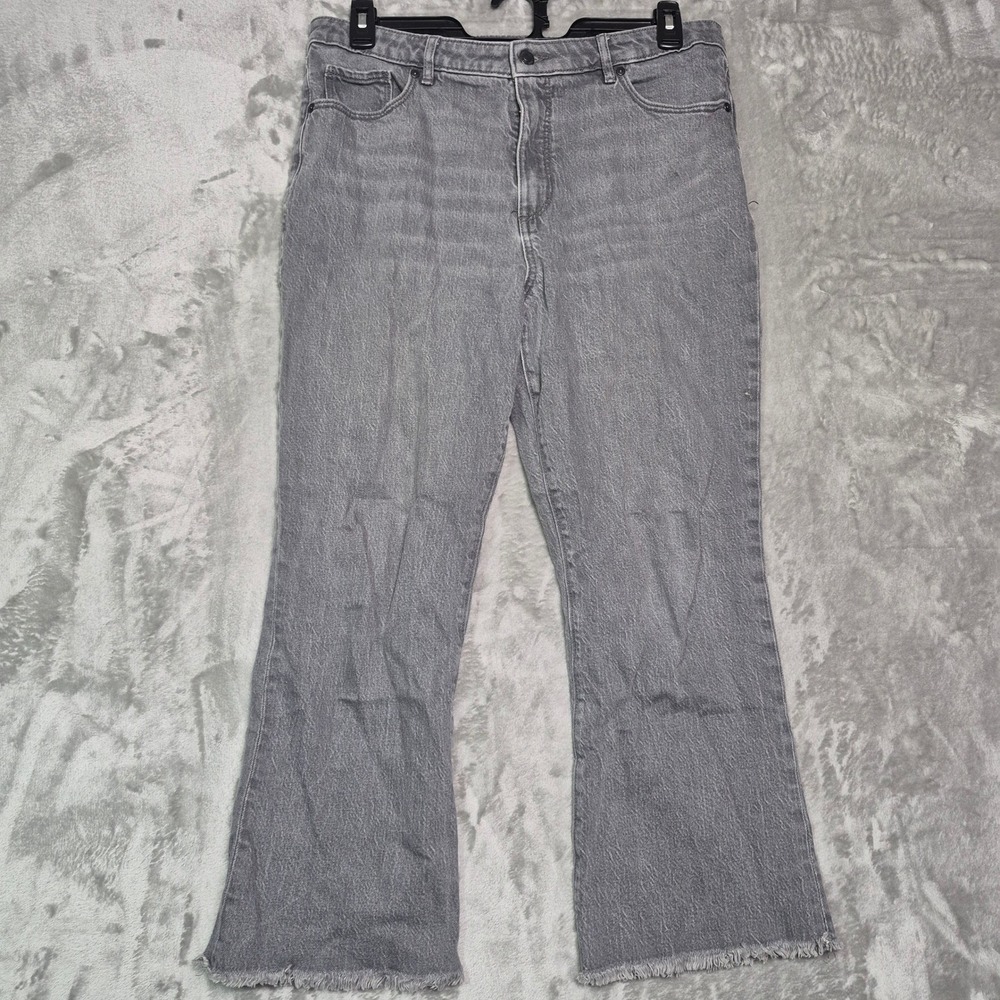 Loft The Kick Crop Gray High Rise Flare Jeans Raw Hem Size 12 31